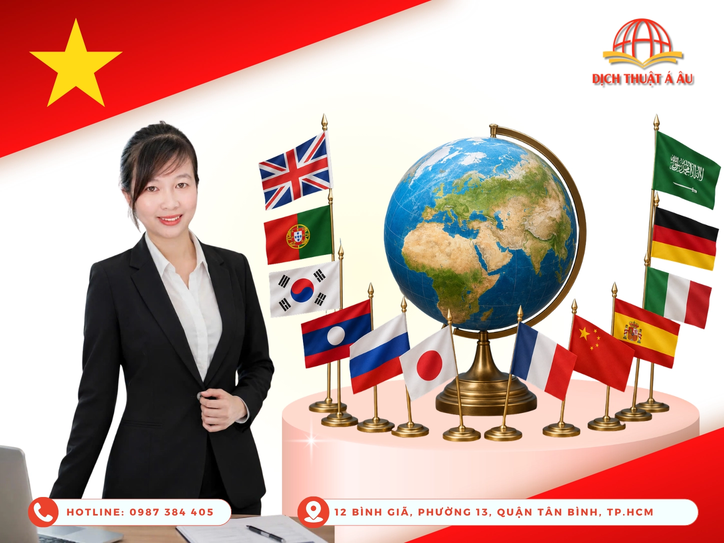Không gian làm việc dịch thuật và kiểm tra hồ sơ