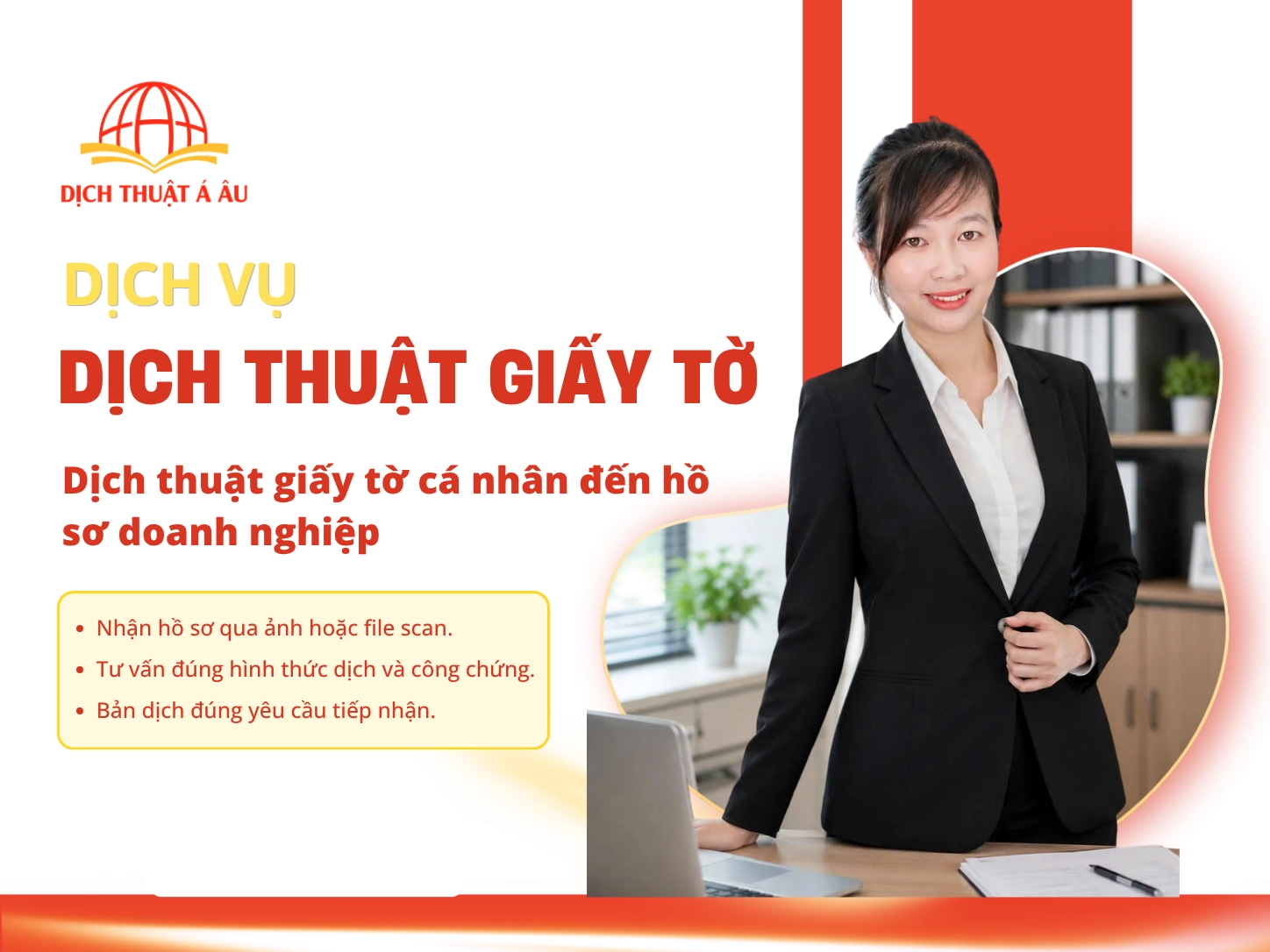 Đội ngũ DỊCH THUẬT Á ÂU tại văn phòng tiếp nhận hồ sơ