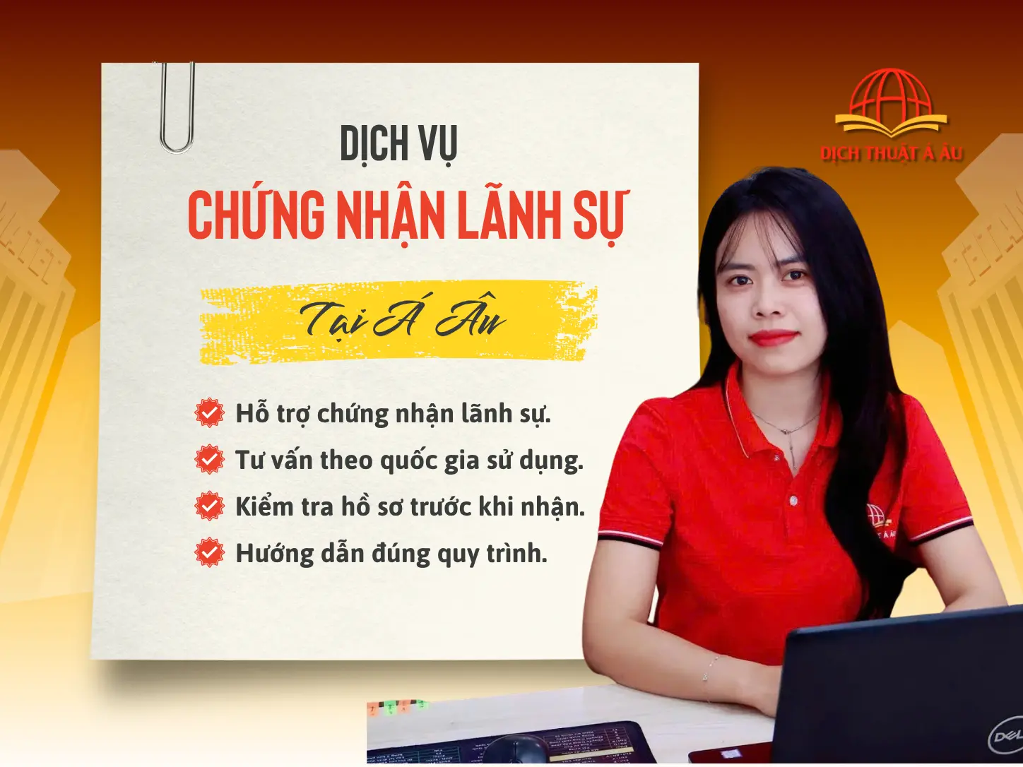Đội ngũ DỊCH THUẬT Á ÂU tại văn phòng tiếp nhận hồ sơ