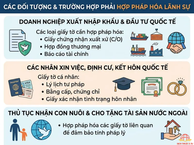 Các đối tượng và trường hợp bắt buộc phải hợp pháp hóa lãnh sự giấy tờ