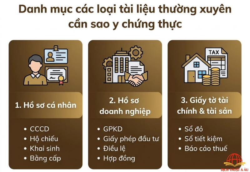 Danh mục các loại tài liệu thường xuyên cần sao y chứng thực